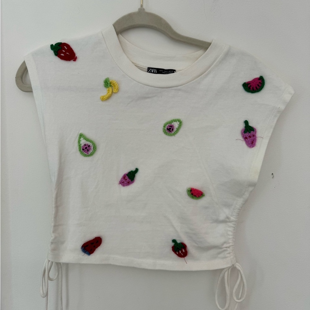 Zara fruit embroidered blouse tee